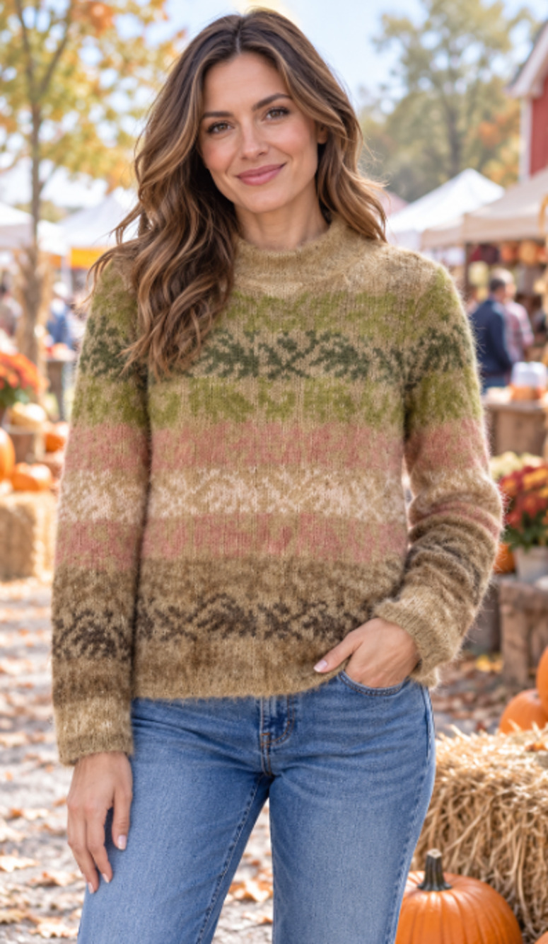 Talbots Mohair Bld Sweater medium petite Striped Mock Lined fall festival autumn